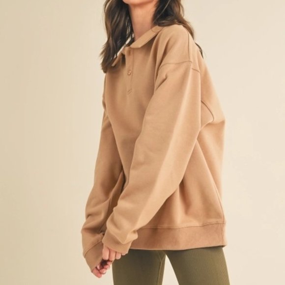 Sabrina Oversized Cozy Sweatshirt | Women's Tan Comfy Athleisure | Neutral - Picture 8 of 11